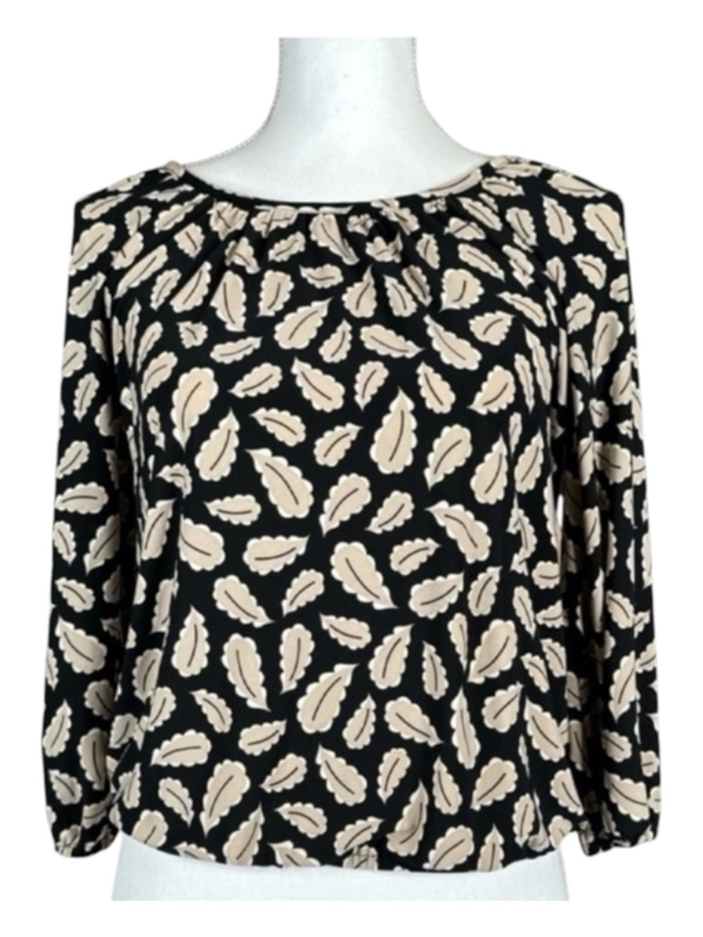 AK ANN KLEIN Blouse, 3/4 Length Sleeves w/Elastic, Elastic At Waist, Size XSP.